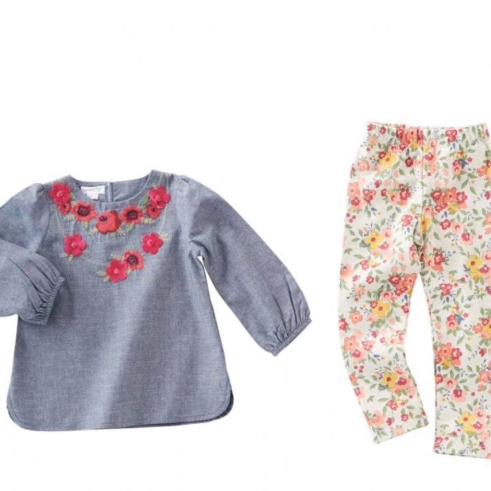 Mud Pie floral chanbray tunic and legging set